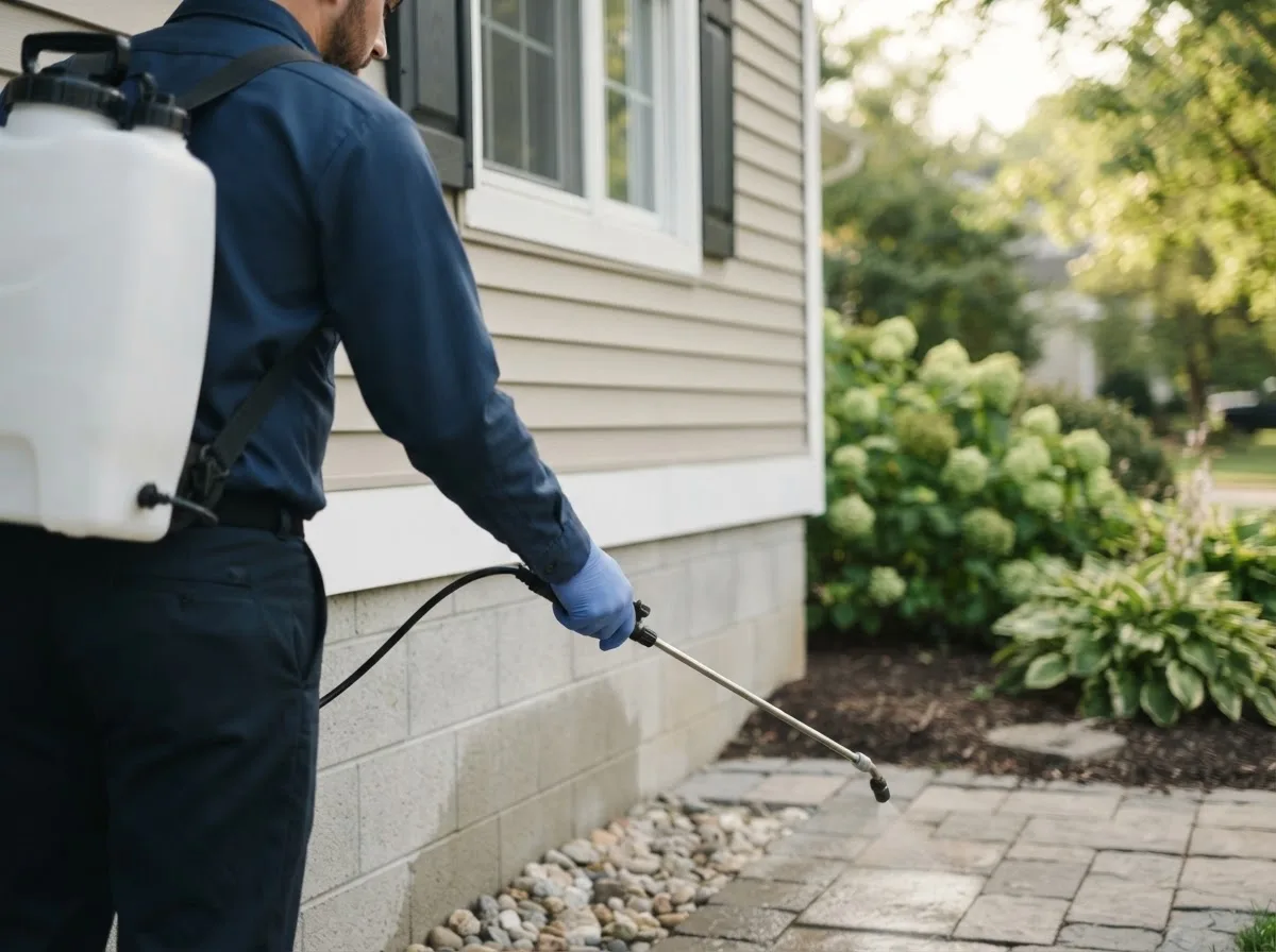 Pest control technician inspecting a home in Fairmount City, PA
